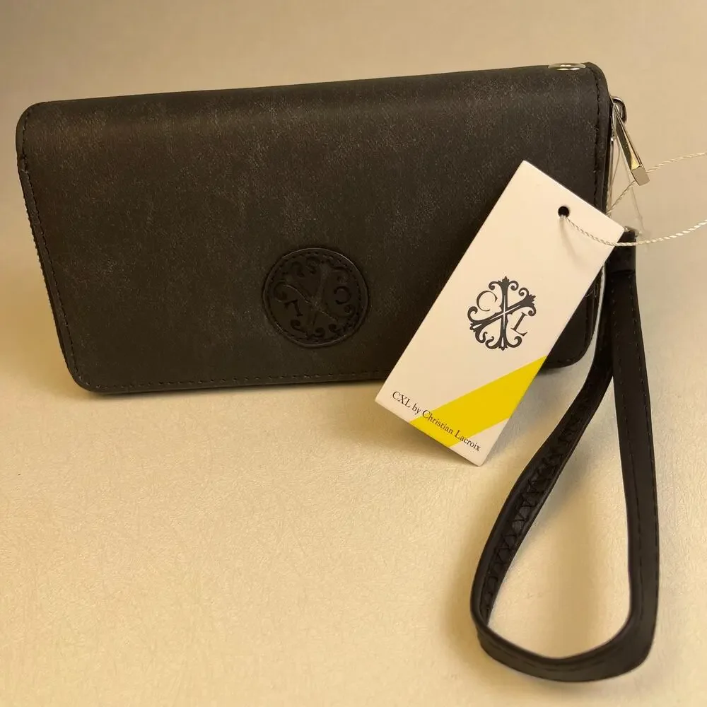 CXL Christian Lacroix Ames Denim Double Zipper Wallet Black NWT